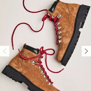 Maeve Lace-Up Hiker Boots - Brown Suede Lace-Up Boots with Red Laces